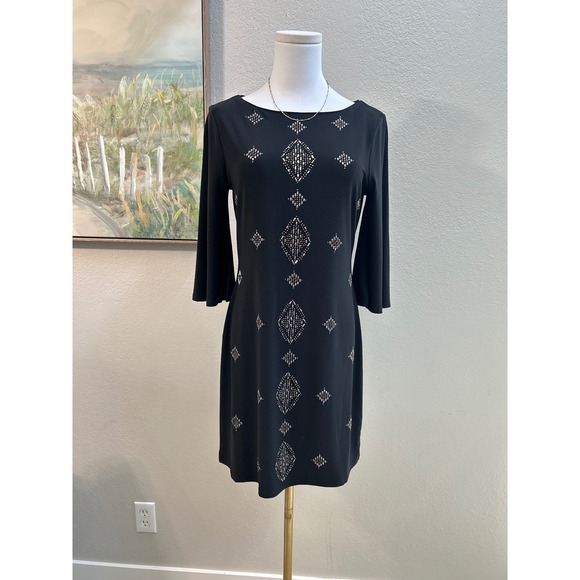White House Black Market Dresses & Skirts - White House Black Market Black Studded Sheath Dress Petite Small SP Bell Sleeve
